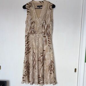 Evan Picone Beige and Brown Patterned Midi Dress
